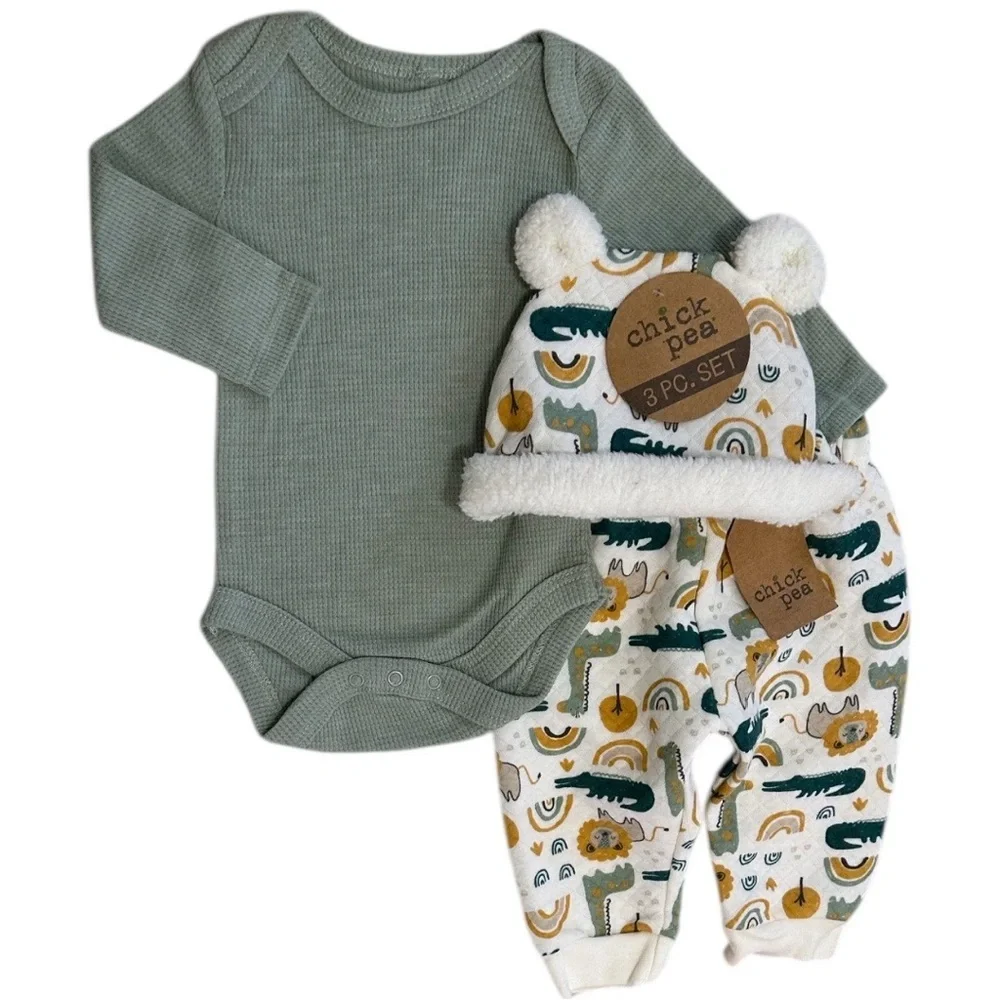 New Chick Pea Baby Boy 3 Piece Cozy Modern Boho Outfit Set 0-3 Months